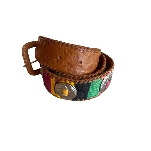 Multi Color Leather Belt Guatemala Metal Detail Size Medium - Picture 2 of 6